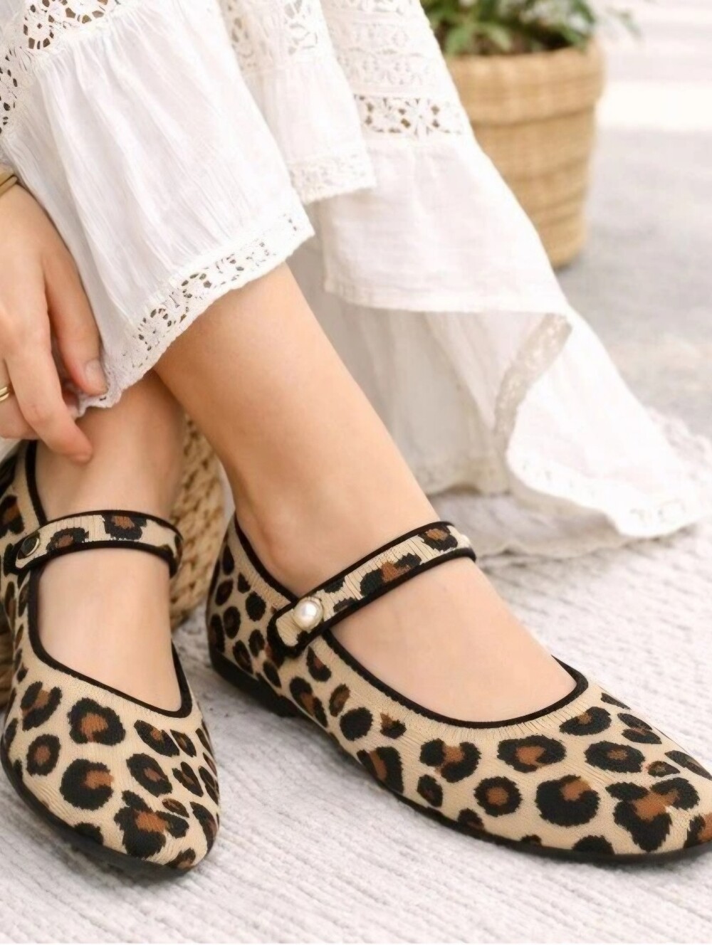New Jellypop Leopard Print Mary Jane Flats in Beige, Black and Brown